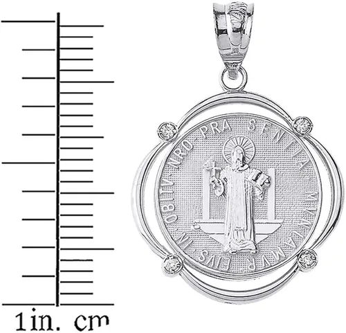 Vista 2 de Collar con colgante de plata de ley 925 Medalla de San Benito San Benito
