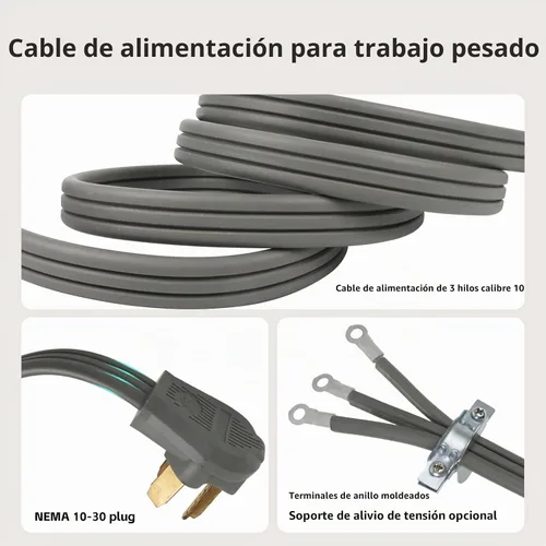 Vista 7 de Cable de secado de 3 puntas, 4 pies SRDT 10/3, cable de alimentación de extensión de electrodomésticos de 30 amperios, enchufe NEMA 10-30, gris