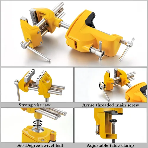 Vista 6 de MAXMAN Tornillo de banco de 3 pulgadas, abrazadera de banco resistente para el hogar con base giratoria de 360°, tornillo de mesa de acero fundido