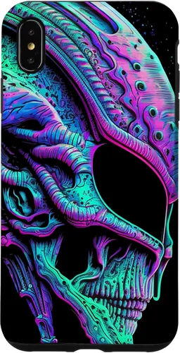 Vista 13 de iPhone 13 Pro Trippy Vaporwave Alien Head Skull Dripping Paint UFO Art Case