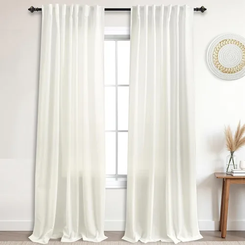 Vista 100 de Cortinas rústicas color beige tostado de 42 x 84 pulgadas de largo para sala de estar, juego de 2 paneles transparentes de lino natural, imitación