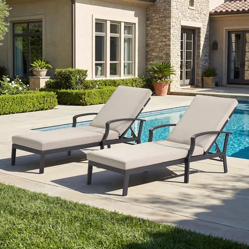 Vista 11 de Sillón de piscina, tumbona al aire libre de aluminio, Gunmetal