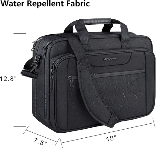 Vista 4 de KROSER - Bolso de hombro para laptop expandible, maletín para laptop hasta 17.3 pulgadas, repelente al agua, bolsa estilo bandolera para computadora