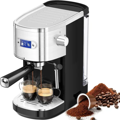 Vista 9 de Electactic Máquina de café espresso de 20 bares, cafetera profesional de acero inoxidable con pantalla LCD, tanque de agua extraíble de 45 onzas