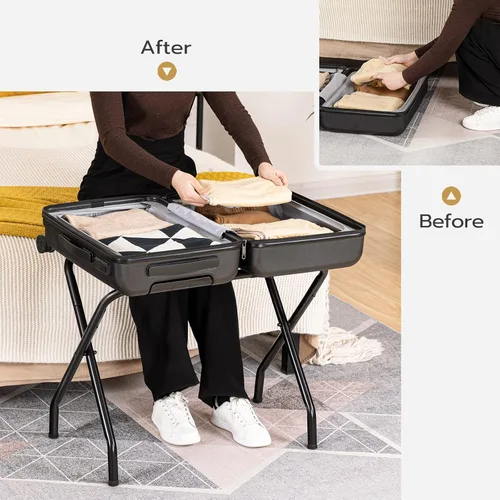 Vista 7 de HOOBRO Portaequipajes, soporte plegable de metal para maleta para habitación de invitados, soporta hasta 100 libras, 27 x 15.3 x 22 pulgadas, marco