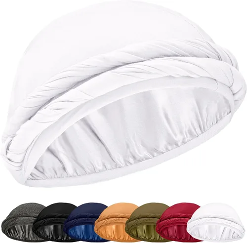 Vista 15 de Turbante Halo con Forro de Satén de Seda Envolvente de Cabeza Preajustado Gorro de Calavera para Hombres y Mujeres Gorro para Dormir Cubierta