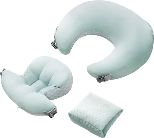 Vista 2 de Almohada de lactancia para lactancia materna, almohada de alimentación desmontable 3 en 1 con cojines de apoyo extraíbles, elevación suave para Verde
