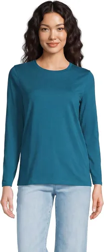 Vista 8 de Lands' End - Camiseta de manga larga, cuello redondo y holgada de algodón Supima cultivado en EE. UU. para mujer Blanco