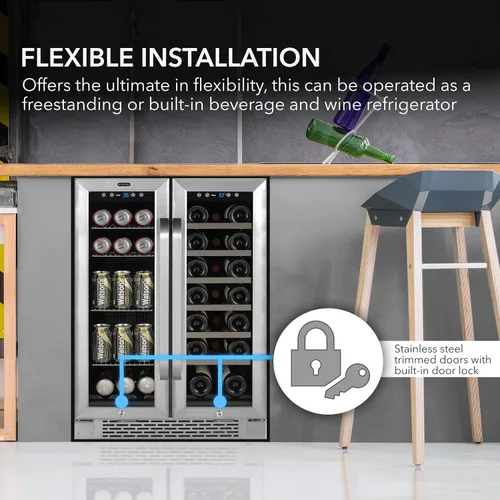 Vista 3 de Whynter BWB-2060FDSa 24 ″ Puerta francesa incorporada de doble zona Refrigerador de vino de 20 botellas Centro de bebidas de 60 latas, acero Acero