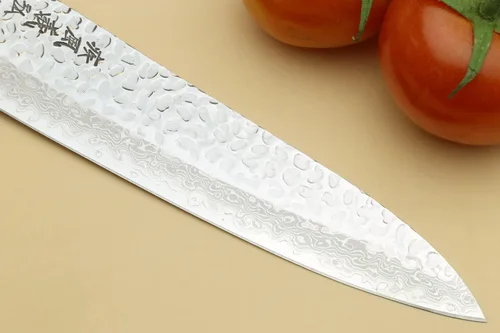 Vista 5 de Yoshihiro VG-10 Cuchillo de chef japonés Gyuto de Damasco martillado de 46 capas (mango de ambrosía octogonal) (7 pulgadas (7.087 in)