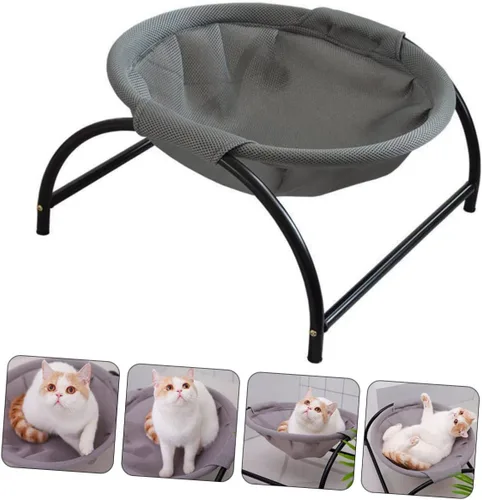 Vista 4 de POPETPOP Cuna elevada transpirable para mascotas para gatos y perros, elegante cama de malla para uso en interiores y exteriores, cómoda