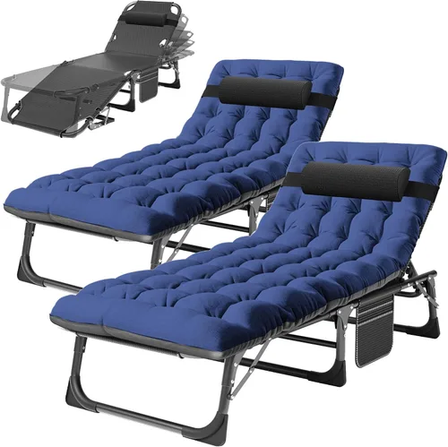 Vista 15 de H&ZT Silla de salón plegable con abertura para la cara – Silla reclinable ajustable para bronceado al aire libre con colchón, silla de sol