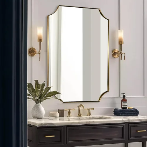 Vista 45 de ANDY STAR Espejo de baño de bronce cepillado, espejo festoneado de 24 x 36 pulgadas para baño, espejo rectangular de bronce antiguo con marco