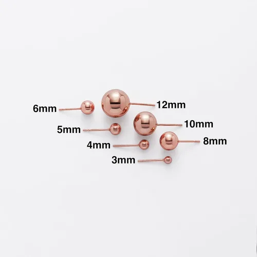 Vista 2 de Sterling aretes de bola plateada, plata chapada en oro rosa, Rosa, ER1752-3A