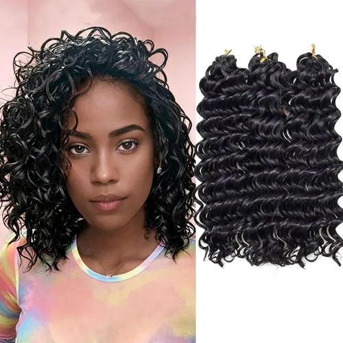Vista 32 de GoGo Curl Crochet Hair 18 pulgadas onda de agua pelo sintético bohemio ganchillo trenzado jengibre onda profunda extensiones de cabello trenzado