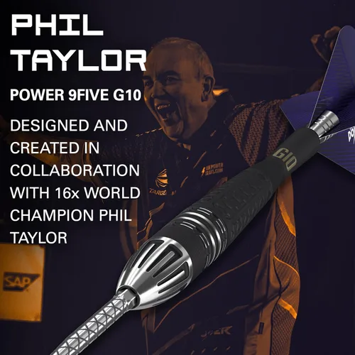 Vista 2 de Target Darts Phil Taylor Power 9-Five Gen 10 95% Tungsten Swiss Point Steel Tip Darts Set