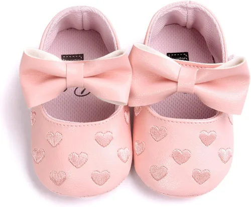 Vista 2 de RVROVIC Zapatos de bebé para niñas, suela suave, zapatos planos Mary Jane, vestidos de princesa, zapatos de poliuretano lindo lazo precaminante