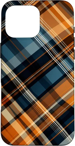 Vista 19 de Funda para iPhone 16 Navy Black and Orange Plaid Halloween Otoño Calabazas
