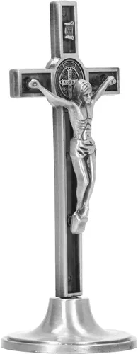 Vista 2 de Hztyyier Pared de crucifijo, hecha a mano, base católica extraíble para mesa (plata)