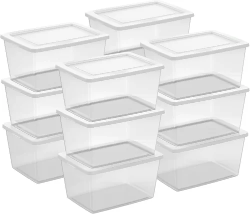 Vista 33 de Sterilite - Paquete de 12 cajas de almacenamiento apilables con tapas a presión; contenedor organizador de plástico resistente para armario, baño