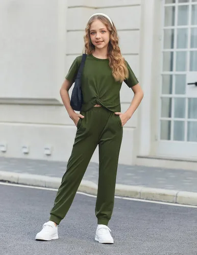 Vista 3 de Arshiner Conjuntos de ropa para niñas, teñido anudado, tops y pantalones deportivos, ropa deportiva, trajes deportivos de 4 a 13 años