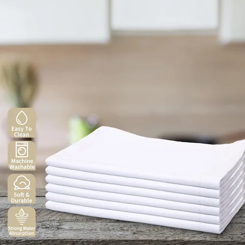 Vista 6 de Mixweer 6 toallas de mano de lino blanco con dobladillo de 14 x 22 pulgadas para bordar, paños de cocina para baño, cocina y hogar