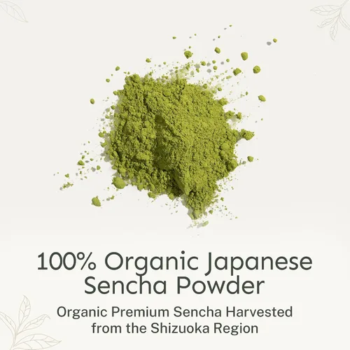 Vista 3 de Yu Tea Organic Sencha Green Tea Powder, 100 porciones, rico en antioxidantes, EGCG y L-teanina, hoja japonesa pura de la primera cosecha, baja