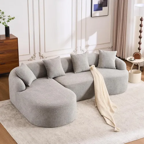 Vista 21 de Sofá modular curvado de 98.8 pulgadas con diván, sofá en forma de L, sofá deshuesado en forma de L para sala de estar, tela de felpilla de grano