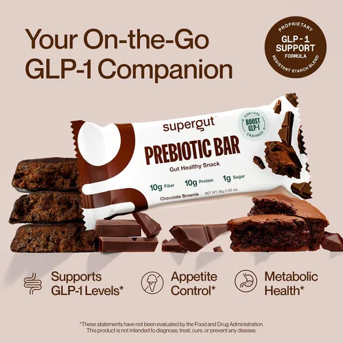 Vista 3 de Supergut Barras Prebióticas Potenciadoras de GLP-1, Brownie de Chocolate - Bocadillos de Proteína Saludables para el Intestino y Barras de Desayuno