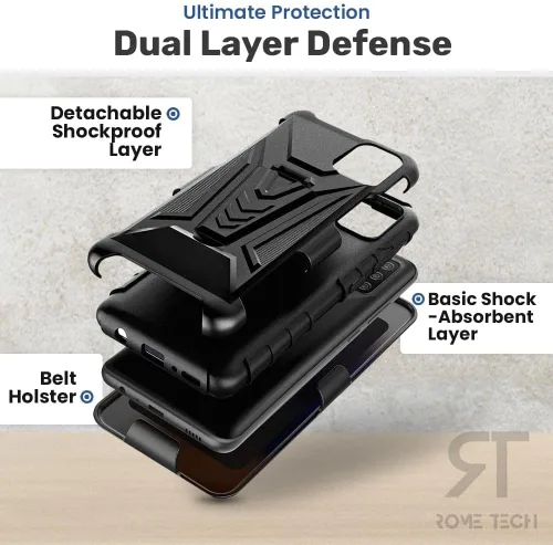 Vista 4 de Funda de doble capa con soporte para TCL A3/A30/Ion Z por Rome Tech Negro