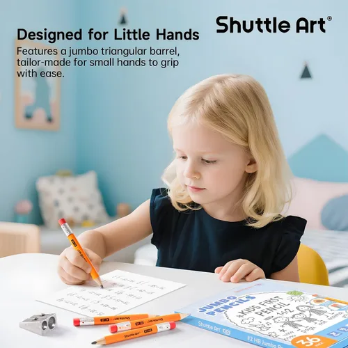 Vista 2 de Shuttle Art Lápices jumbo – Paquete de 36 lápices triangulares preafilados #2 HB con borradores y sacapuntas superiores, para niños de 4 a 6 años