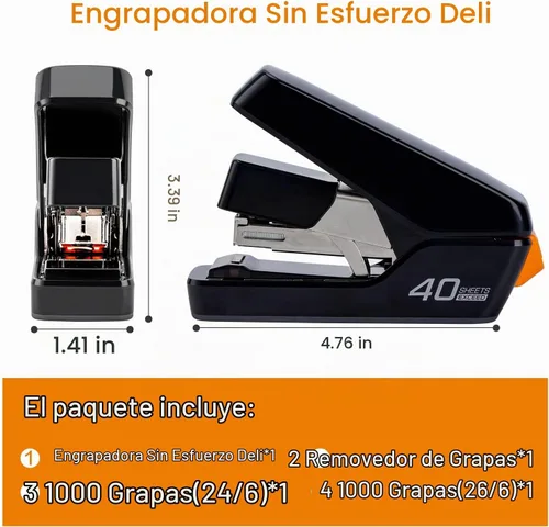 Vista 8 de Deli Engrapadora, grapadoras sin esfuerzo para escritorio, grapadoras Negro