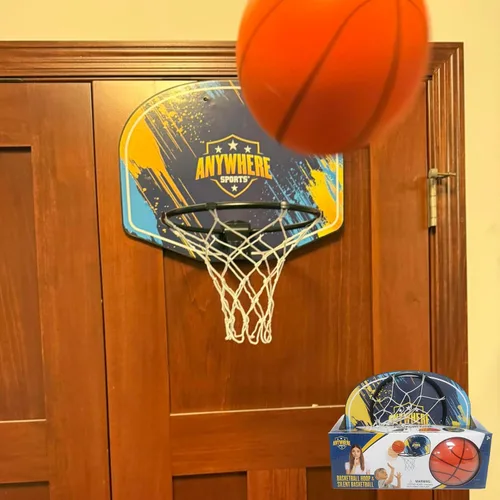 Vista 8 de Anywhere Sports Juego de baloncesto silencioso y aro – Sobre la puerta, juego silencioso para niños, fácil montaje con clip, incluye baloncesto