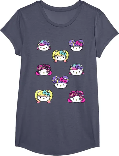 Vista 20 de hello kitty Kawaii Multi peinado Tee, Azul (Heather blue)