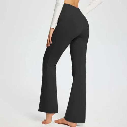 Vista 3 de chaktkglok Pantalones de yoga acampanados para mujer con bolsillos, leggings acampanados, cómodos pantalones cruzados, pantalones casuales
