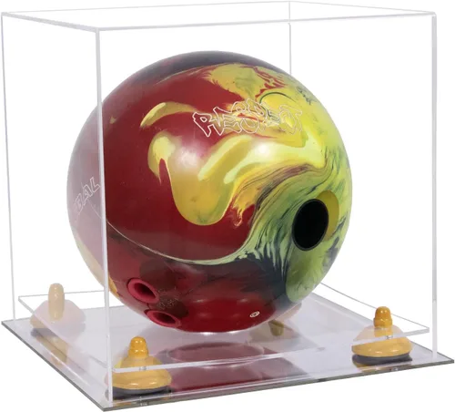 Vista 99 de Better Display Cases Acrylic Bowling Ball Display Case with Mirror Case, Yellow Risers and Clear Base (B33/A028)