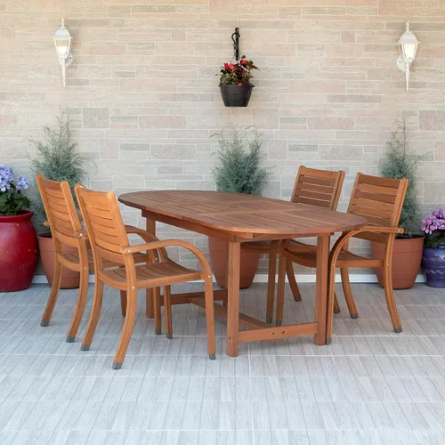 Vista 13 de Brampton Patio Brampton Coventry - Juego de comedor rectangular de 5 piezas, acabado de teca oscura y sillas apilables, ideal para patio y exteriores