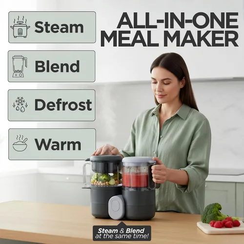Vista 3 de Vaporizador y licuadora de alimentos para bebés, procesador de alimentos multifunción 4 en 1 y vaporizador con licuadora, descongelación