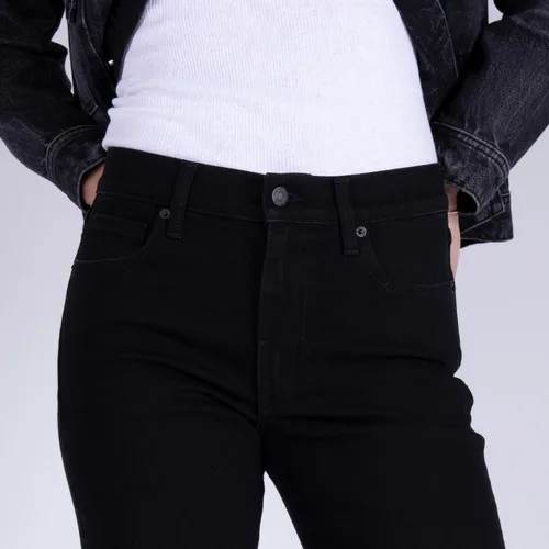 Vista 3 de Pantalones clásicos de mezclilla de tiro medio y corte recto para mujer Negro