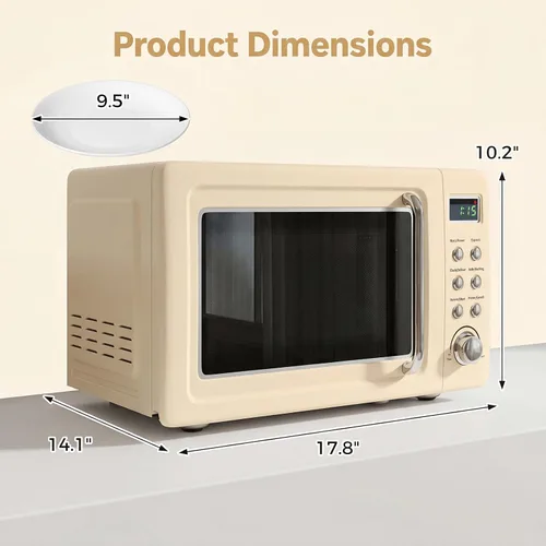 Vista 9 de Moccha Retro - Horno microondas para encimera, pantalla LED, 0.7 pies Crema