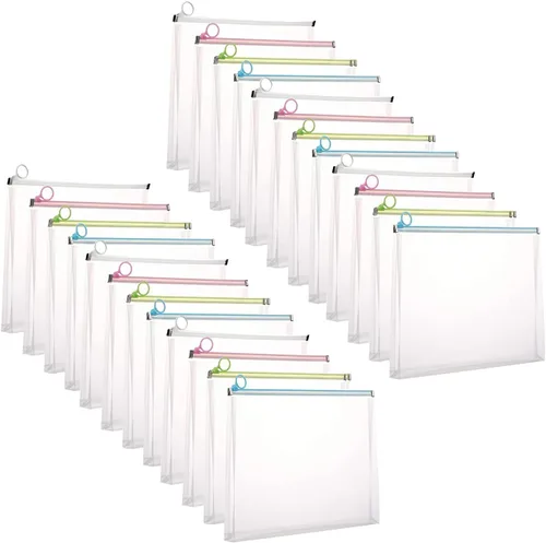 Vista 8 de Sobres de plástico transparentes con cierre de 9x12, carpeta de archivos, portadocumentos de papel, paquete de 12 unidades Zipper closure, A4