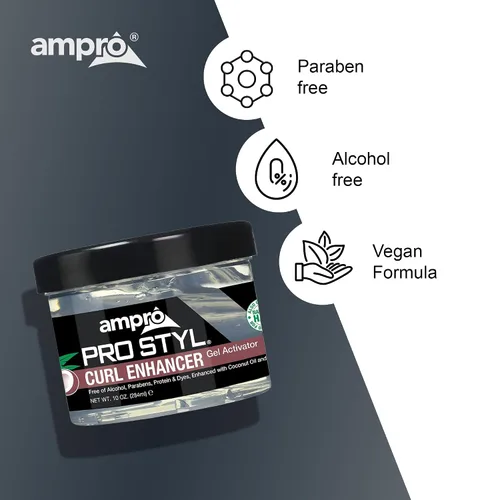 Vista 5 de AmPro Pro Styl Curl Enhancer - Activador de gel con aceite de coco para hidratar y definir bobinas y ondas, ayuda a proteger e hidratar el eje