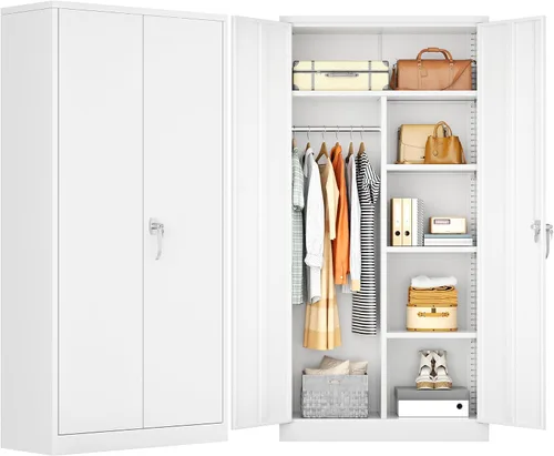 Vista 11 de INTERGREAT 71” H Metal Wardrobe Cabinets with 2 Doors, Large Clothing Storage Cabinets with Hanging Rod and Adjustable Shelves, Closet for Home