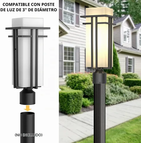 Vista 6 de Lámpara de poste al aire libre – Postes de lámpara de aluminio iluminación al aire libre, linterna de poste de luz al aire libre con base de montaje