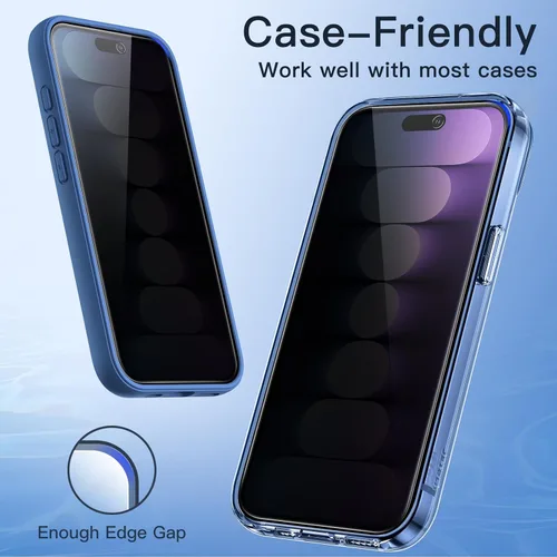 Vista 8 de JETech Protector de pantalla de privacidad para iPhone 15 Pro de 6,1 pulgadas, película de vidrio templado antiespía con herramienta de fácil