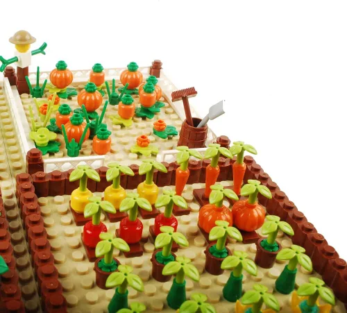 Vista 3 de Conjunto de campo de granja, bloques de construcción, cultivos de plantas, animales, ladrillos de construcción, juego de construcción de bricolaje
