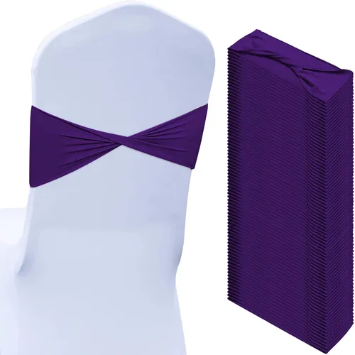 Vista 12 de Kinlop 50 Piezas Bandas de Spandex para Sillas Lazos Bandas para Sillas Bandas Deslizantes para Fundas Bandas Elásticas Lazos Sin Hebilla Azul