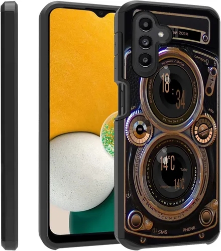 Vista 28 de Funda para teléfono Galaxy A14 5G, resistente 2 en 1 de doble capa híbrida de policarbonato duro y silicona suave a prueba de golpes, funda de Retro