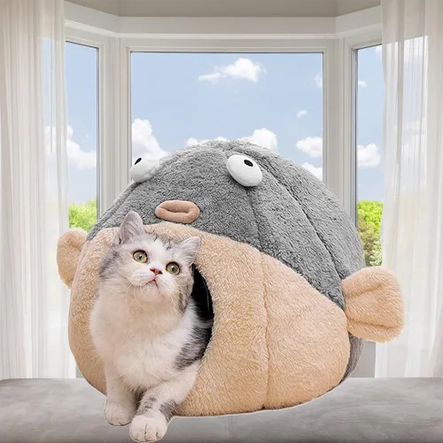 Vista 10 de Camas para gatos de interior – Cueva de cama para gatos con almohada acolchada extraíble lavable, tienda de campaña para gatos súper suave 2 en 1