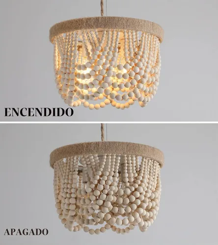 Vista 9 de AMZASA - Lámpara colgante enchufable estilo bohemio con cuerda de cáñamo tejida, perlas de madera, lámpara colgante rústica para casa de campo